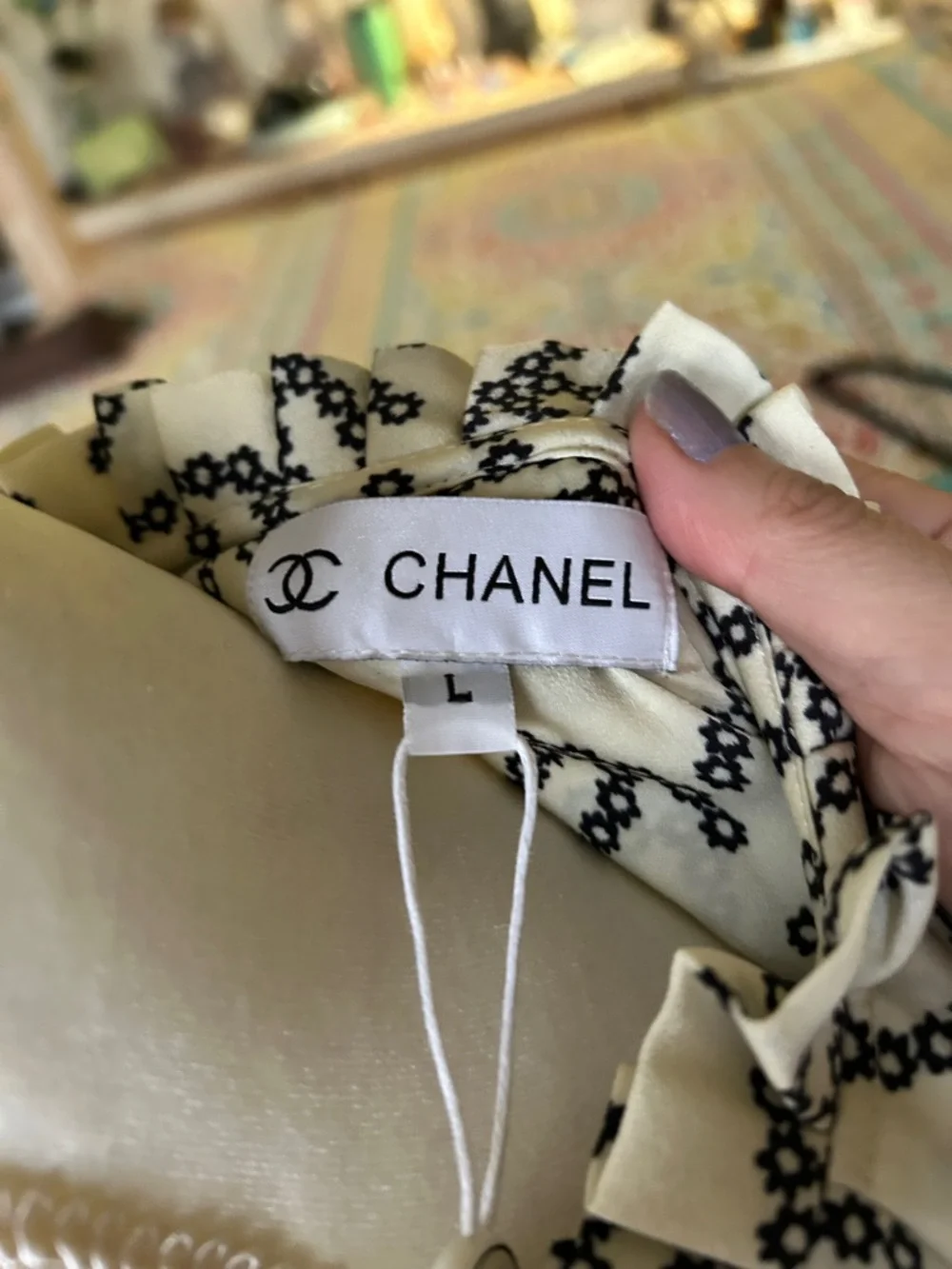 CHANEL Cream and Black CC Print Long Sleeve Top - Picture 2 of 14